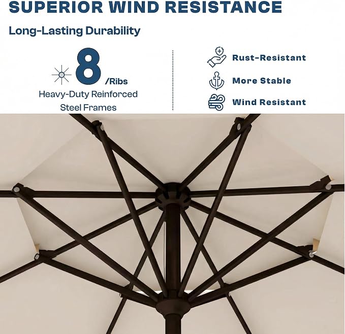 10FT Patio Umbrella, 2 Tier Outdoor Table Umbrella, Large Vented Market Umbrellas with Push Button Tilt and Crank, 8 Sturdy Ribs for Backyard, Deck, Pool, UPF50+ UV Protection