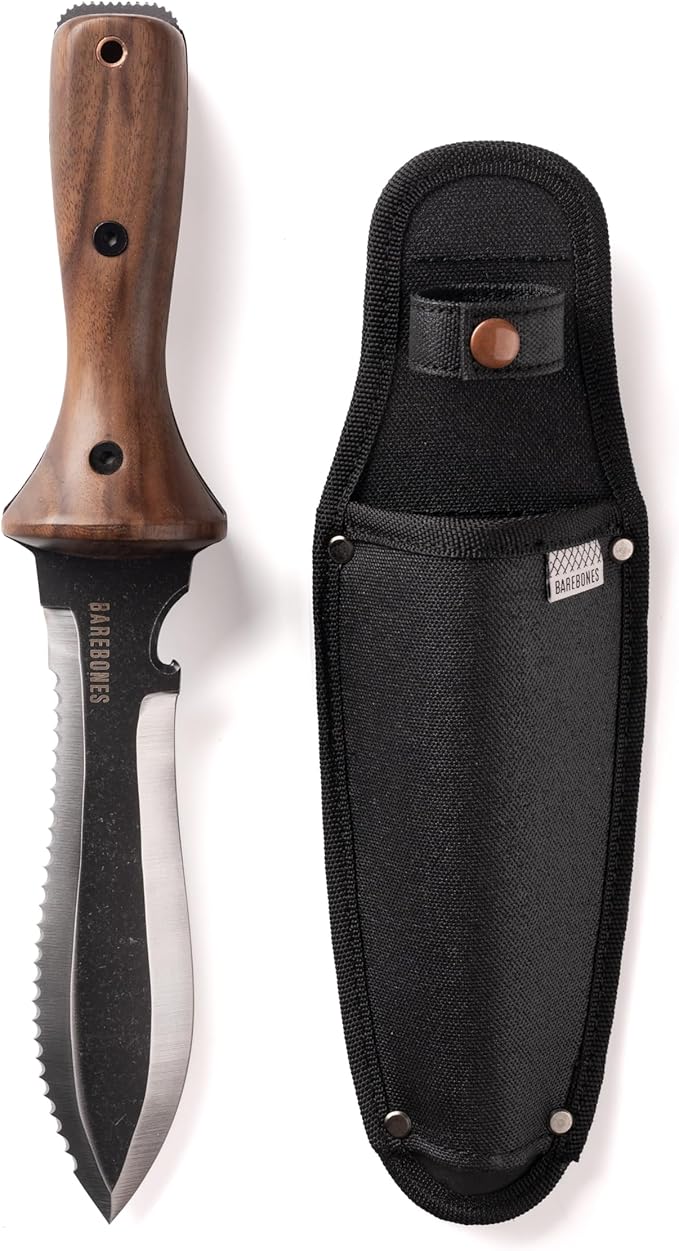 Barebones Hori Hori Ultimate - Garden Knife with Double-Edged Tempered Steel Blade, Walnut Handle, Ambidextrous Use, Japanese Knife Garden Tool for Weeding and Gardening Tool and Sheath (Ultimate II)