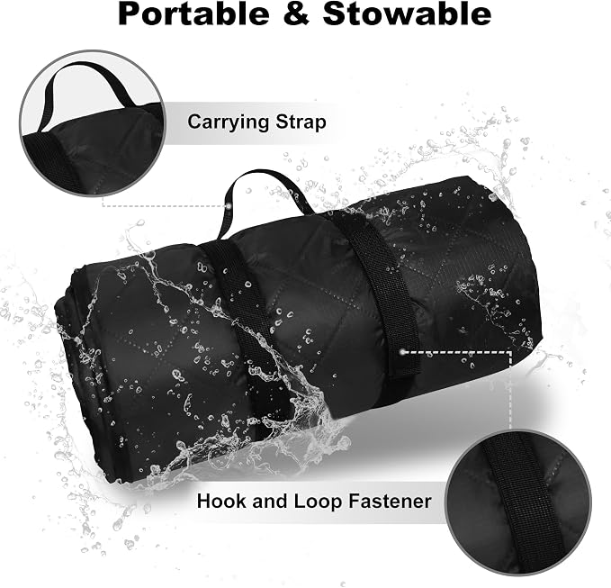 Waterproof Outdoor Blanket 82"x55" Large Sherpa Fleece 300GSM Black | Stadium Blankets for Camping, Packable, Windproof Emergency Throw for Grass Picnic Hiking Road Trip, Machine Washable