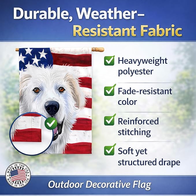 Caroline's Treasures CK6547CHF Great Pyrenees Dog American Flag House Flag Large Porch Sleeve Pole Decorative Outside Yard Banner Artwork Wall Hanging, Polyester, House Size, Multicolor