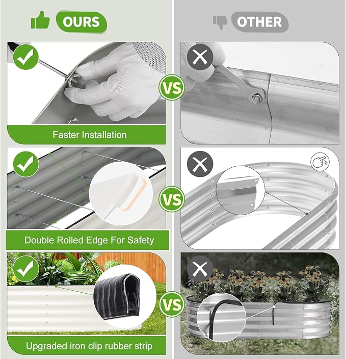 Galvanized Raised Garden Bed Outdoor- 2 Pcs Raised Beds for Gardening| Metal Planter Box, Steel Raised Garden Bed Kit with Gloves for Vegetables, Flower, Herbs (8x2x1.4FT, White)