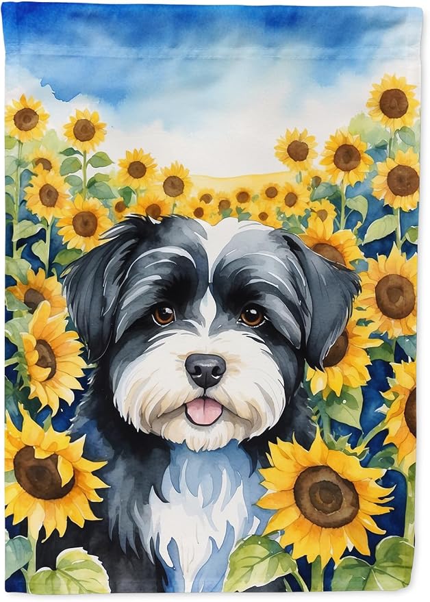 Caroline's Treasures DAC6097CHF Havanese in Sunflowers House Flag Large Porch Sleeve Pole Decorative Outside Yard Banner Artwork Wall Hanging, Polyester, House Size, Multicolor