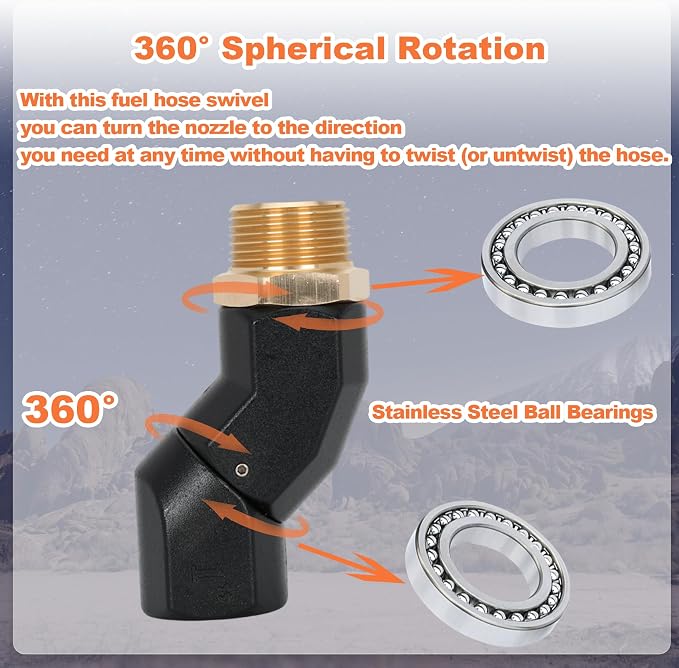 (1" NPT, 2PCS) Black Fuel Hose Swivel 360 Rotating Connector for Fuel Transfer Pump Fuel Nozzle Multi Plane Fuel Plane Swivel
