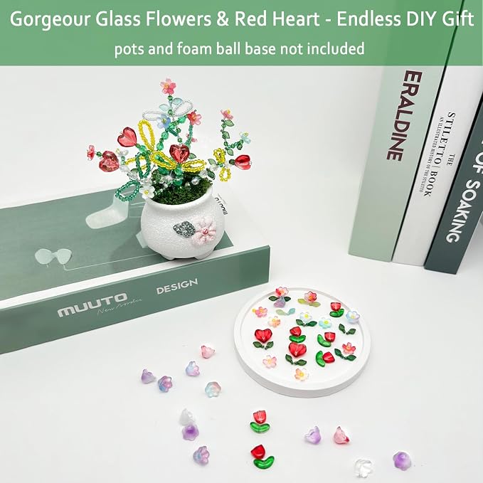 Green Glass Beads Beaded Plant Kit, 5880pcs DIY Leaf Flower Beads for Plant DIY Crafts and Jewelry Making Hanging Suncatchers Crystal Forever Plants with Tutorials Garden Decor Gifts for Adults