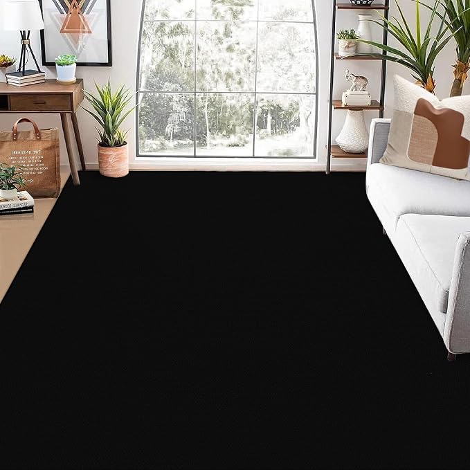 Garvee 5x7 Textured Solid Color Washable Rug for Entryway Indoor, Black | Modern Non Slip Backing Stain Resistant Non Shedding Weaving Rugs for Living Room Bedroom Dining Room Nursery
