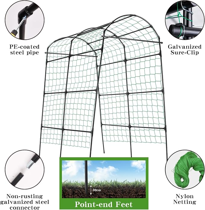 Garden Arch Arbor Trellis for Climbing Plants Outdoor, 7.8 ft Extra Tall Cucumber Trellis Raised Bed Climbing Vine Plant Support, Grape Vegetable Tomato Pumpkin Peas Bean, Black