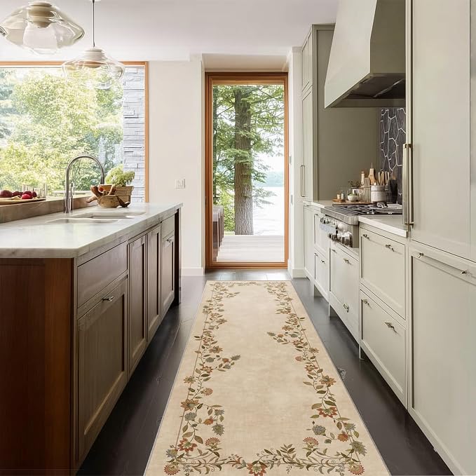 2x6 Washable Runner Rugs for Entryway: Kitchen Rugs Non Slip Stain Resistant Low Pile Soft Indoor Living Room Floor Carpet Runners for Hallways Bedroom Kitchen Laundry Room Farmhouse Indoor