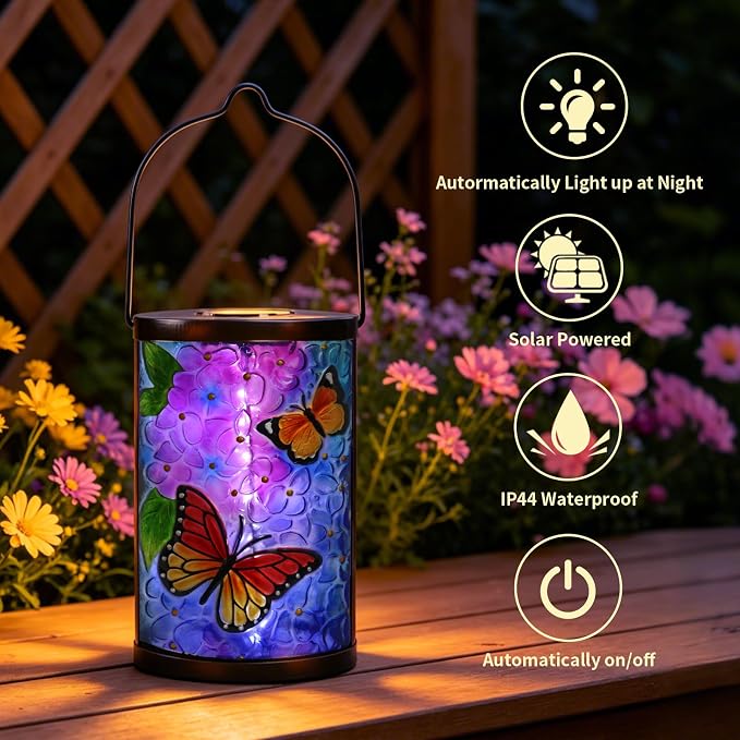 MUMTOP Hanging Solar Lantern Outdoor Waterproof LED Solar Lights Butterfly Decorative Solar Lanterns Tabletop Lamp for Outdoor Patio Garden Yard Decor