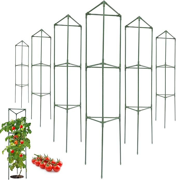 Tomato Cages for Garden&Pots, 6 Pack 50" Plant Support Trellis for Tomatoes, Cucumbers, Beans | Heavy-Duty Steel with Rust-Proof Coating | Garden Stakes for Outdoor Indoor Plants