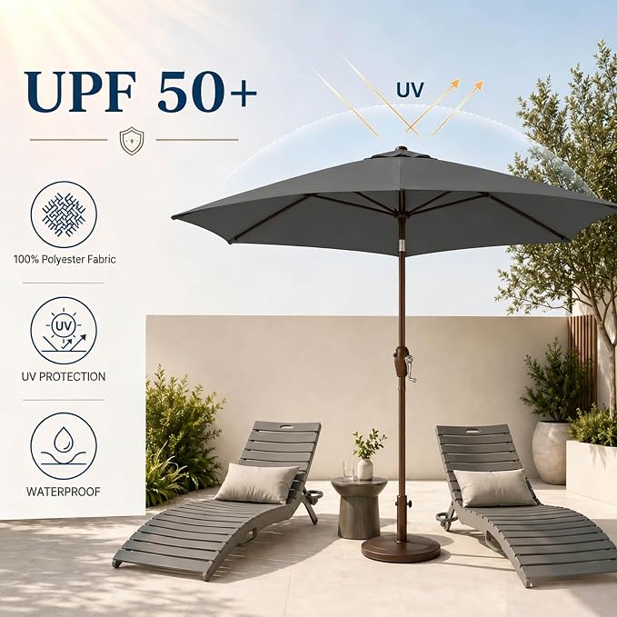 7.5ft Patio Umbrella, Outdoor Table Market Umbrella with Smooth Crank Lift, 6 Windproof Fiberglass Ribs, UPF50+ UV Protection for Deck, Pool, Garden and Backyard