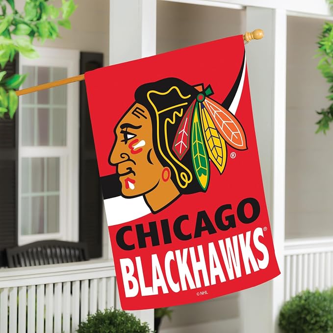 NHL Chicago Blackhawks House Flag, 28 x 44, Double Sided Garden Flags for Outside, Outdoor Flags & Banners for Gardens Patio, Indoor Wall Decor Flag for Room