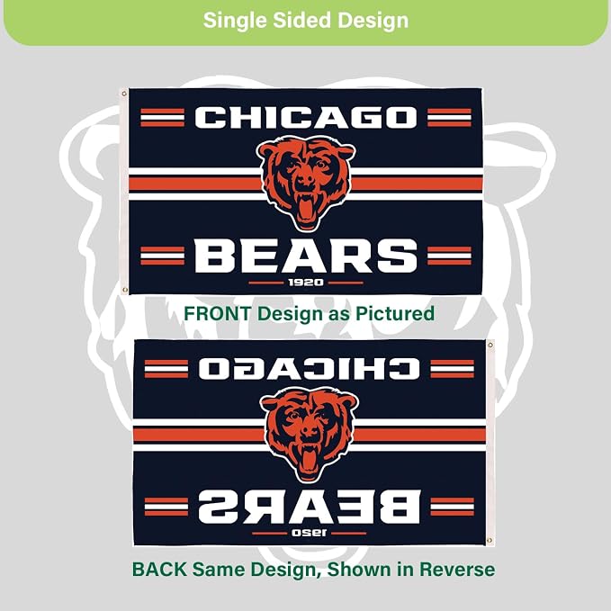 NFL Chicago Bears Vintage Flag | 3 x 5 Estate Flag with Grommets | Heavy Duty Banner for Outdoor Garden Patio Decoration | Indoor Wall Decor for Room | Works with Flag Poles for Outside House (Chicago Bears-Vintage)