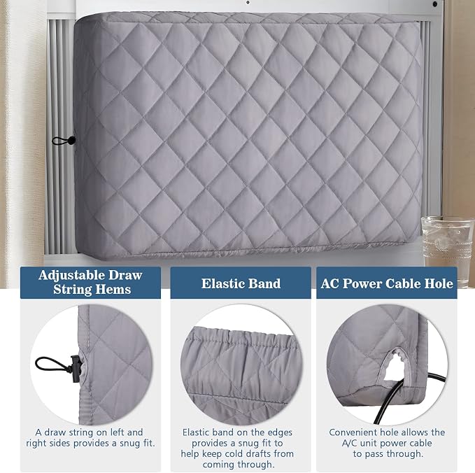 COSFLY Window Inside AC Covers, Air Conditioner Cover, 17”L x 13”H x 3.5”D | For Indoor, Double Insulation, All-Weather Draft Protection, Elastic Drawstring, Blue