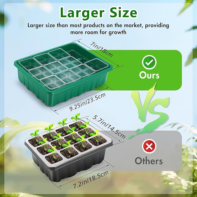 72 XL Cells Seed Starter Tray, 6 Packs Seed Starter Kit Large Size Individual Cells, Seedling Starting Trays with Humidity Dome and High Lid, Germination Kit for Indoor Greenhouse Seed Starter