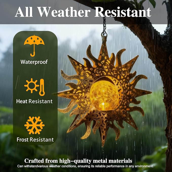 Solar Lights Outdoor Garden Decor Hanging Lanterns Decoration Metal Sunflower Gifts Waterproof for Yard Clearance Front Porch Lawn Driveway Patio Backyard Pathway Gardening Gift