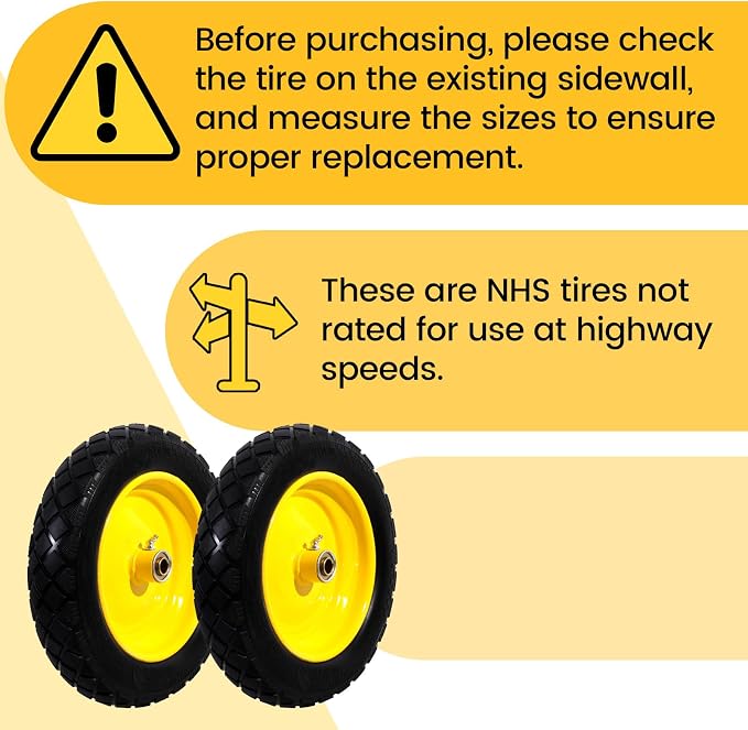 MZREXN 4.80/4.00-8" Flat Free Tire and Wheel 15" Wheelbarrow Tires | 3.00-4.00/4.80-8" Solid Tire with 5/8" & 3/4" Bearings, 3" Centered Hub for Hand Truck Garden Trailers 2PCS Yellow