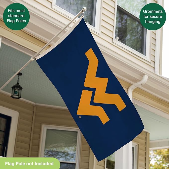 NCAA West Virginia University Flag with Grommets, 3'x5' WVU Mountaineers Outdoor College Flags & Banners for Garden Patio Indoor Wall Décor