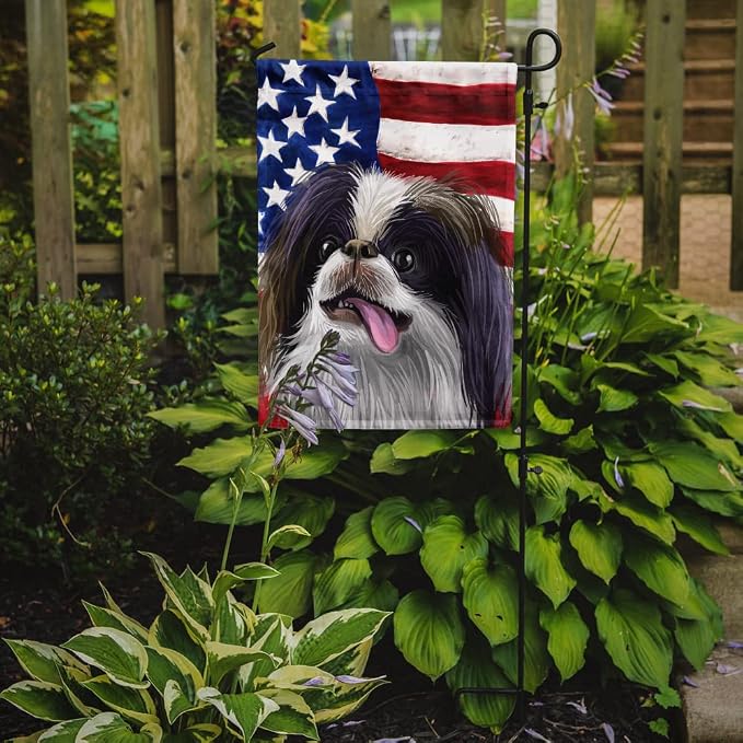 Caroline's Treasures CK6580GF Japanese Chin American Flag Garden Flag Mailbox Flag Decorative Yard Flag Banner Outside Patio Artwork Yard Flower Beds, Garden Size, Multicolor