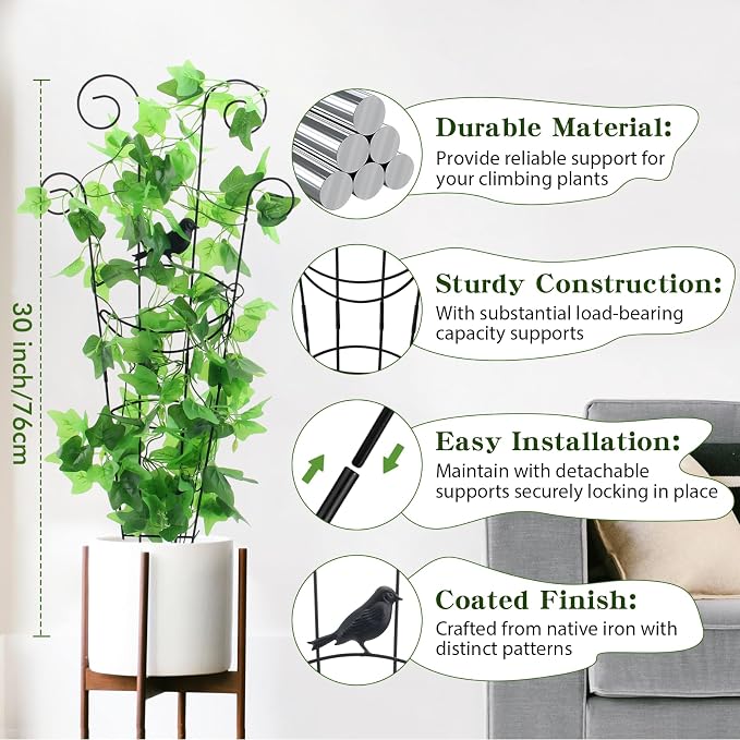ZOUTOG Trellis for Climbing Plants Indoor 4 Pack 30 Inch,Rustproof Metal Garden Trellis for Potted Plants,Houseplant Support Indoor Outdoor for Ivy Pothos Monstera Hoya Flower Vines(Butterfly Shape)