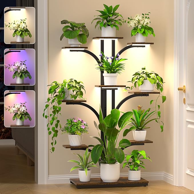 XCSOURCE Plant Stand Indoor with Grow Light, 9-Tiered Plant Shelf Display Rack Holder, Flower Stand for Multiple Plants, Living Room, Garden, Patio