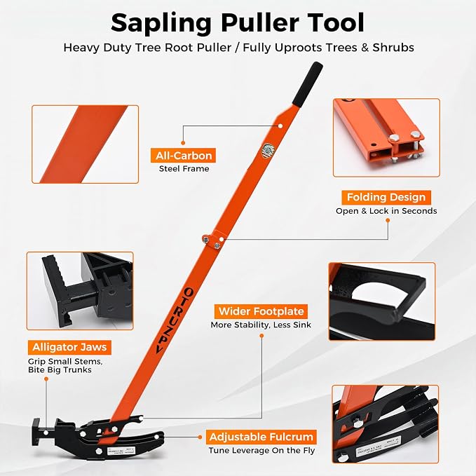 Heavy-Duty Sapling Puller Tool, High-Leverage Tree Puller for 1/4" to 2" Roots, Manual Root Remover for Shrubs, Vines and Thorns, Effort-Saving Weed Puller for Garden, Farm and Landscaping