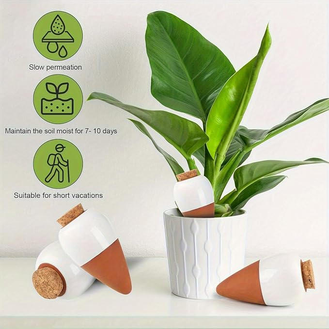 4 Pack Terracotta Watering Spikes, Plant Watering Devices Wine Bottle Automatic Plant Self Watering Spikes for Vacations, Clay Self-Watering Stakes for Indoor Outdoor Plants