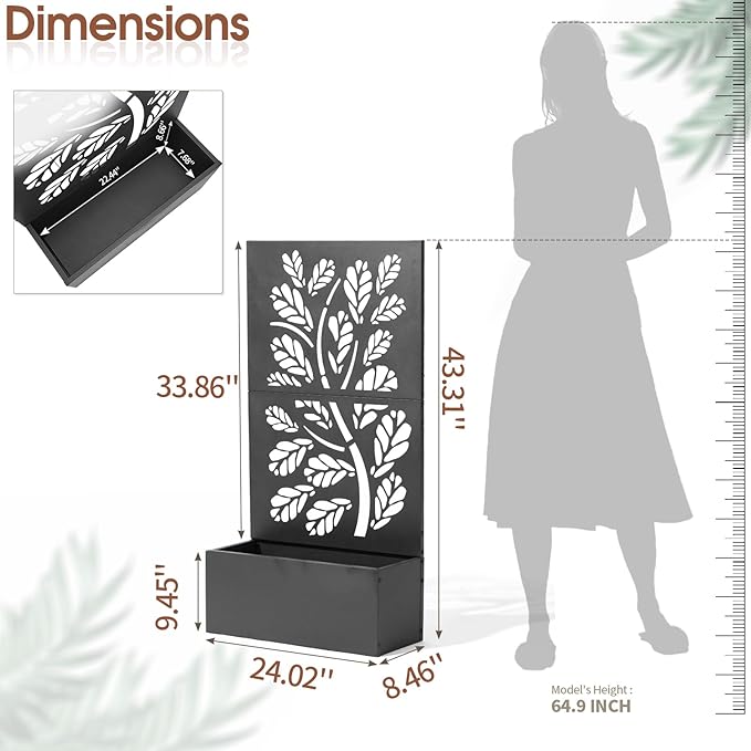 VINGLI 44" H Metal Raised Garden Bed with Trellis, Outdoor Planter Box for Climbing Vegetables, Fruits and Flowers, Privacy Screen, for Backyard, Patio, Balcony, Black (Tree)
