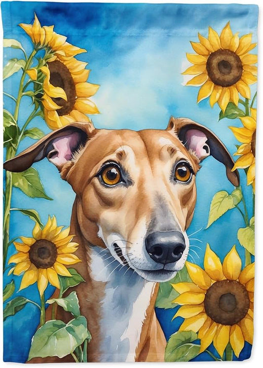 Caroline's Treasures DAC6095CHF Greyhound in Sunflowers House Flag Large Porch Sleeve Pole Decorative Outside Yard Banner Artwork Wall Hanging, Polyester, House Size, Multicolor