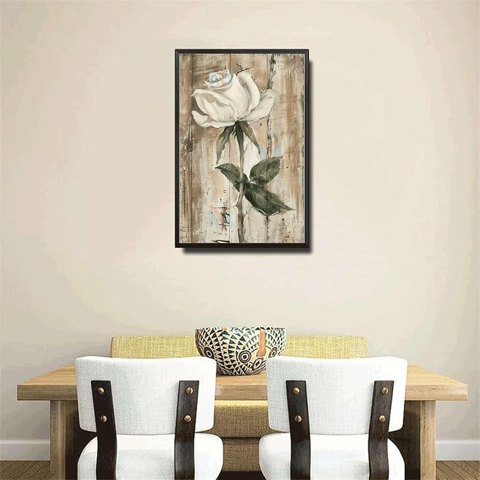 Metal Sign Tin Sign Vintage Wall Art White Rose Vintage Tin Sign for Shabby Chic Interiors Weathered Texture and Corrosion Resistant A Vintage Metal Sign for Club 6×8 Inches with Metal Frame