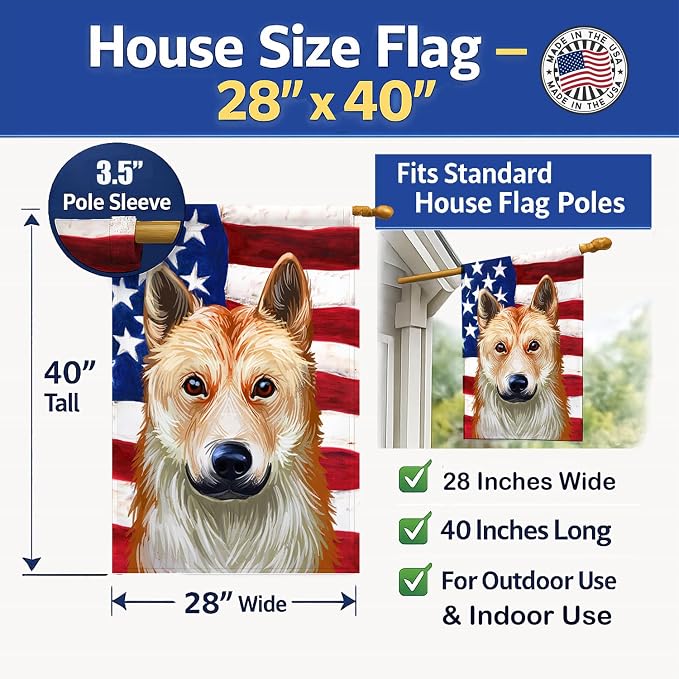 Caroline's Treasures CK6596CHF Korean Jindo American Flag House Flag Large Porch Sleeve Pole Decorative Outside Yard Banner Artwork Wall Hanging, Polyester, House Size, Multicolor