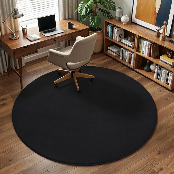 Amearea Black Round Area Rugs 5ft Circle Rugs for Bedroom Living Room | Washable Fluffy Indoor Thickened Memory Foam Rug, Non Slip Minimalist Circular Carpet for Boys Girls Dorm Nursery Room Decor