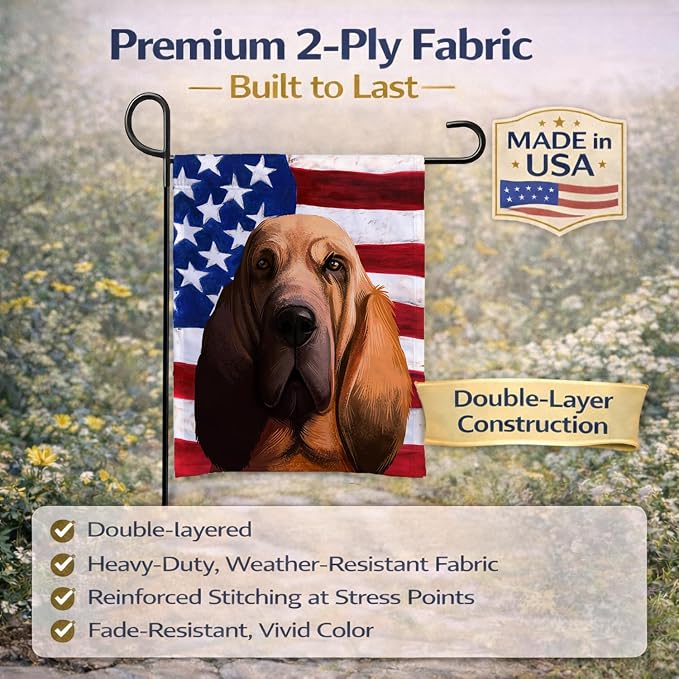 Caroline's Treasures CK6440GF Bloodhound Dog American Flag Garden Flag Mailbox Flag Decorative Yard Flag Banner Outside Patio Artwork Yard Flower Beds, Garden Size, Multicolor