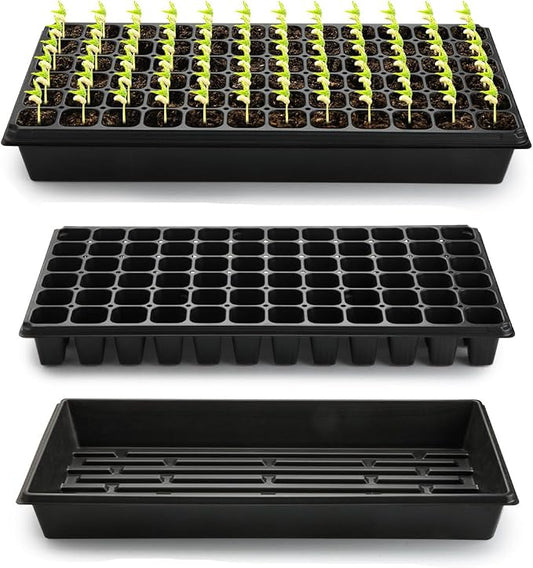 RooTrimmer 10 Pack 1020 Trays No Holes and 10 Pack 72 Cell Seed Starter Tray, 20" x 10" - Heavy Duty Reusable Plastic Seed Starter Kit for Microgreens, Seed Germination & Plant Propagation (10 Sets)