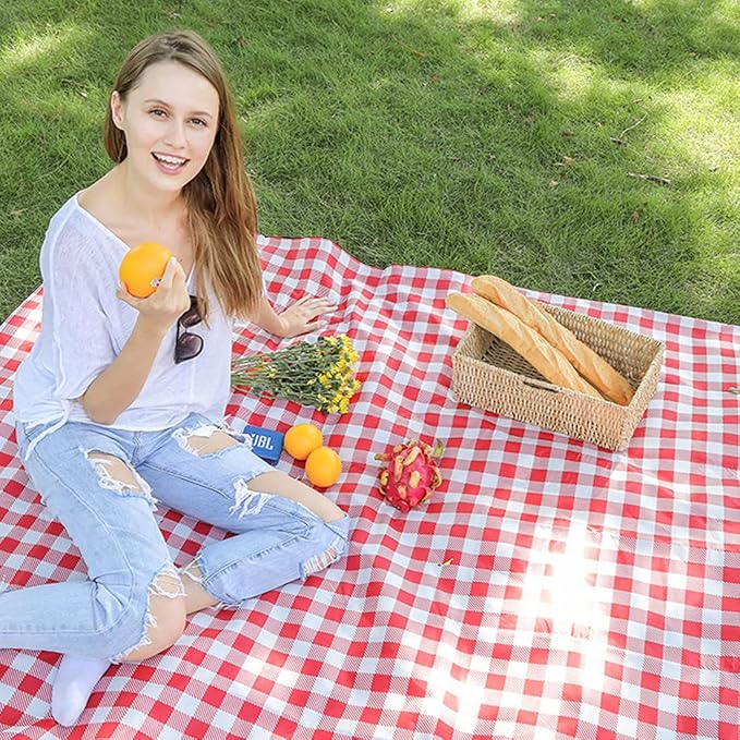 LRUUIDDE Oversize Picnic Beach Blanket, 80''x60'' Outdoor Waterproof Foldable, Sandproof Blankets Plaid Picnic Mat for Beach Camping on Grass Picnic Blankets (RED 1, 80x60in)