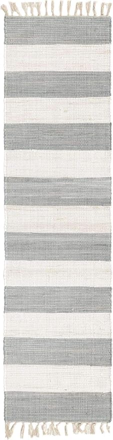 Unique Loom Chindi Rag Collection Area Rug - Striped (2' 2" x 8' Runner, Gray/ Ivory)