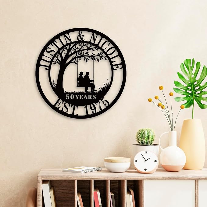 Personalized 50th/60th/25th/30th/40th/10th Anniversary Wedding Gifts for Couple Parent Husband Wife, Wedding Gifts for Couples, Custom Metal Name Signs, House Warming Gifts New Home