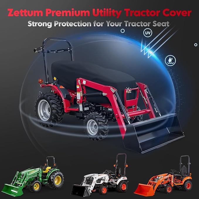 Zettum Tractor Cover - 600D Compact Tractor Cover, Waterproof Tractor Operator Area Covers, Protects Seat & Controls from Rain and Sun, Compatible with John Deere, Kubota, Mahindra and More