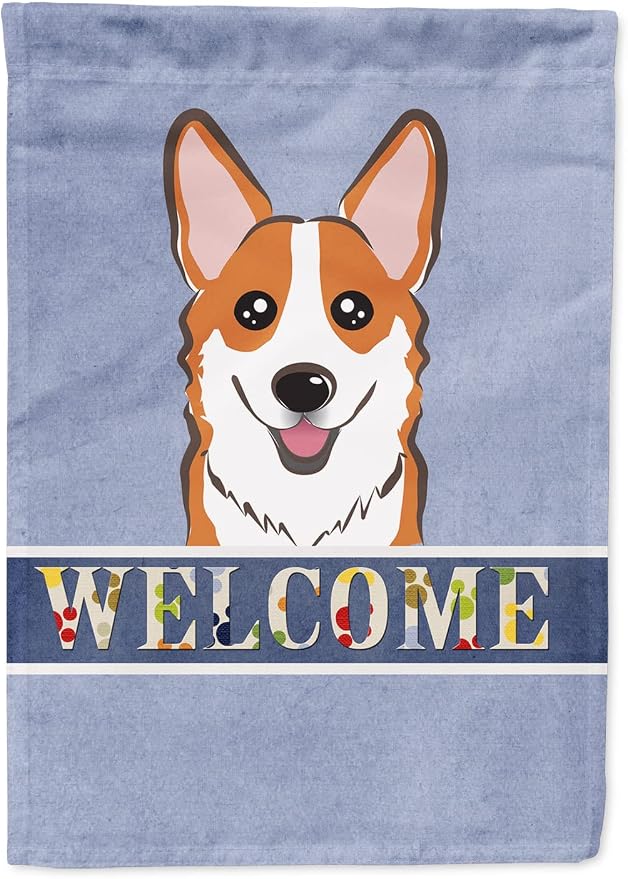 Caroline's Treasures BB1440GF Red Corgi Welcome Garden Flag, Blue Mailbox Flag Decorative Yard Flag Banner Outside Patio Artwork Yard Flower Beds, Garden Size, Multicolor