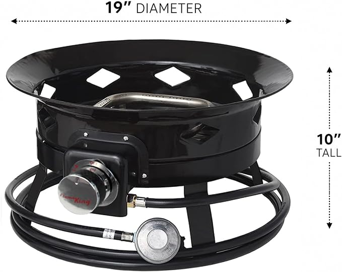 Flame King Smokeless Portable Propane Fire Pit Bowl, 19 inches, 58K BTU with Propane Grip Scale, Self Igniter, Cover, & Carry Straps for RV, Camping, & Outdoor Living