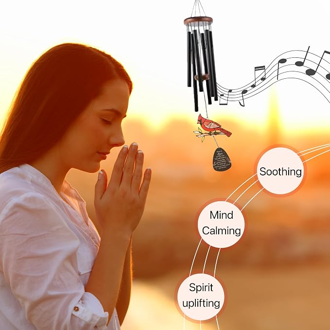 Memorial Wind Chimes for Loss of Loved One, Sympathy Gifts for Loss of Mother/Dad/Husband - Cardinal Wind Chimes for Outside with Mute Option, in Memory of Loved One Gifts, Sympathy Wind Chimes 48''