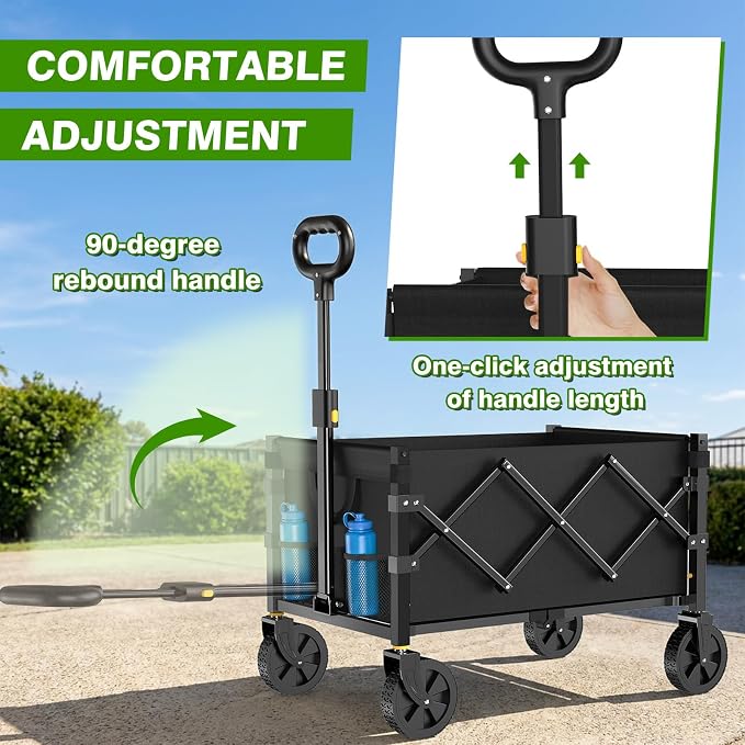 Collapsible Wagon Cart with Wheels Foldable, 360lbs Large Capacity Portable Folding Utility Heavy Duty Beach Wagons Cart with All-Terrain Wheels for Shopping, Camping, Sports, Garden