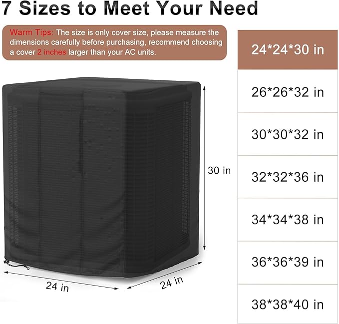 Mrrihand Central Air Conditioner Cover for Outside Units Waterproof Heavy Duty AC Unit for Outdoor Large AC Cover for Winter (24"X24"X30")