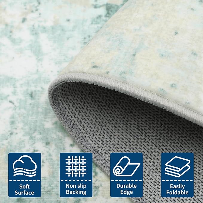 ROYHOME Modern Abstract 2x3 Area Rug Non Slip Non Shedding,Green | Low Pile Stain Resistant Rug for Entryway Kitchen Bedroom