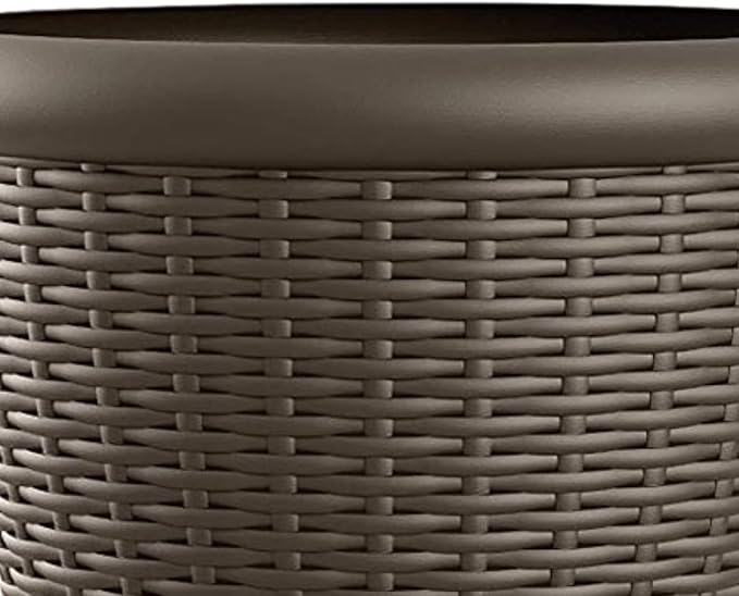 Suncast 2 Pack Wicker Planter w/Drillable Drain Holes, Decorative Indoor/Outdoor Pot, 18in, Java