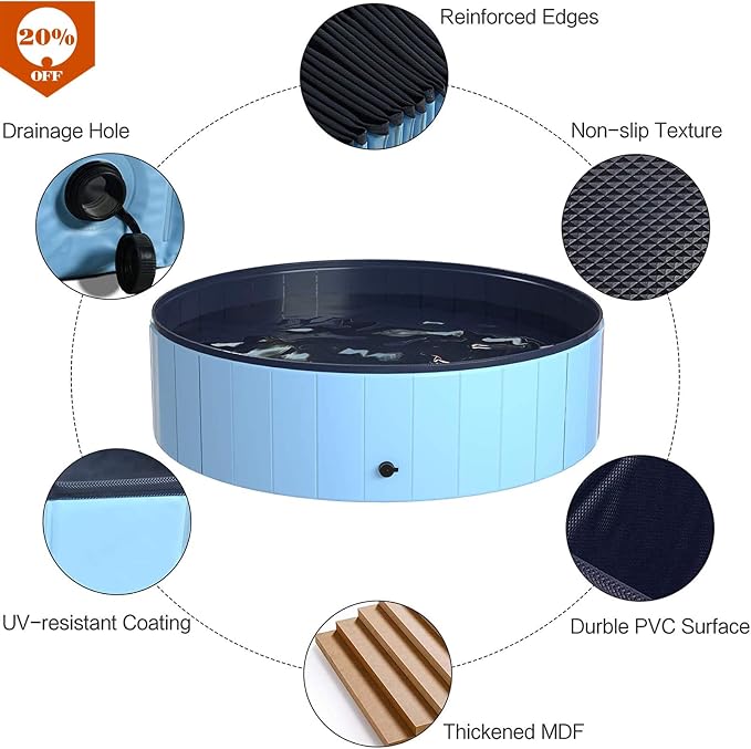 Pet Bath Pool Foldable Pet Swimming Pool PVC 55'' x 12'' Indoor &Outdoor Bathing Tub for Large Dogs Cats Kids,Blue