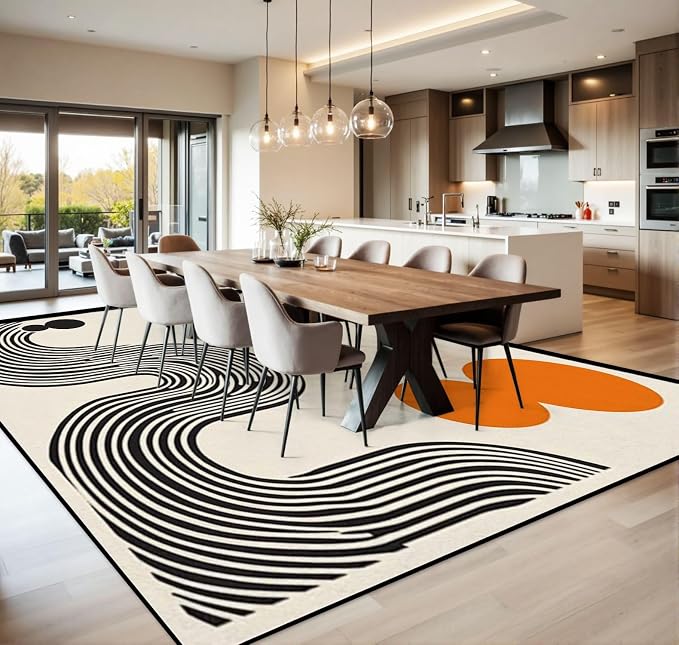 10x14 Area Rugs for Living Room Abstract Poster Geometric Shapes Boho Wall Decor Mid Century Washable Large Area Rug for Bedroom Non Slip Outdoor Carpets Soft Mats Kitchen Home Office Decor
