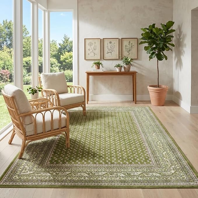 Unique Loom Williamsburg Collection Traditional Border with Dotted Center Area Rug, Rectangular 5' 1" x 8' 0", Green/Beige
