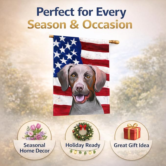 Caroline's Treasures CK6649CHF Pointer Dog American Flag House Flag Large Porch Sleeve Pole Decorative Outside Yard Banner Artwork Wall Hanging, Polyester, House Size, Multicolor