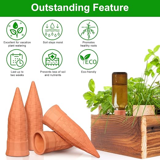 Terracotta Watering Spikes 6 Pack Plant Watering Devices Wine Bottle Automatic Plant Waterer for Vacations, Self Watering Stakes for Indoor Outdoor Plants