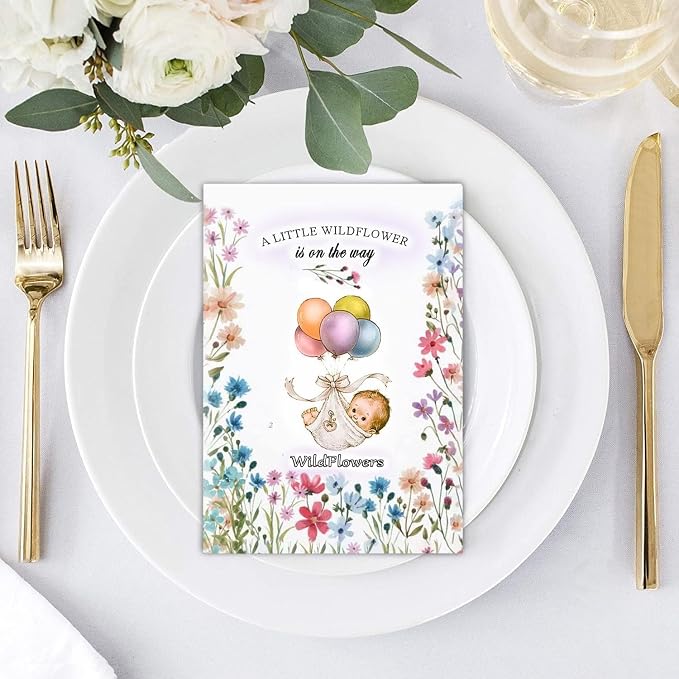 20 Wildflower Seed Packets - Baby Shower Favors for Guests - Gender Reveal Party Supplies - Wild Flower Seeds Throw and Grow Perennial & Annual Mix to Attract Pollinators Bees and Butterflies Non-GMO